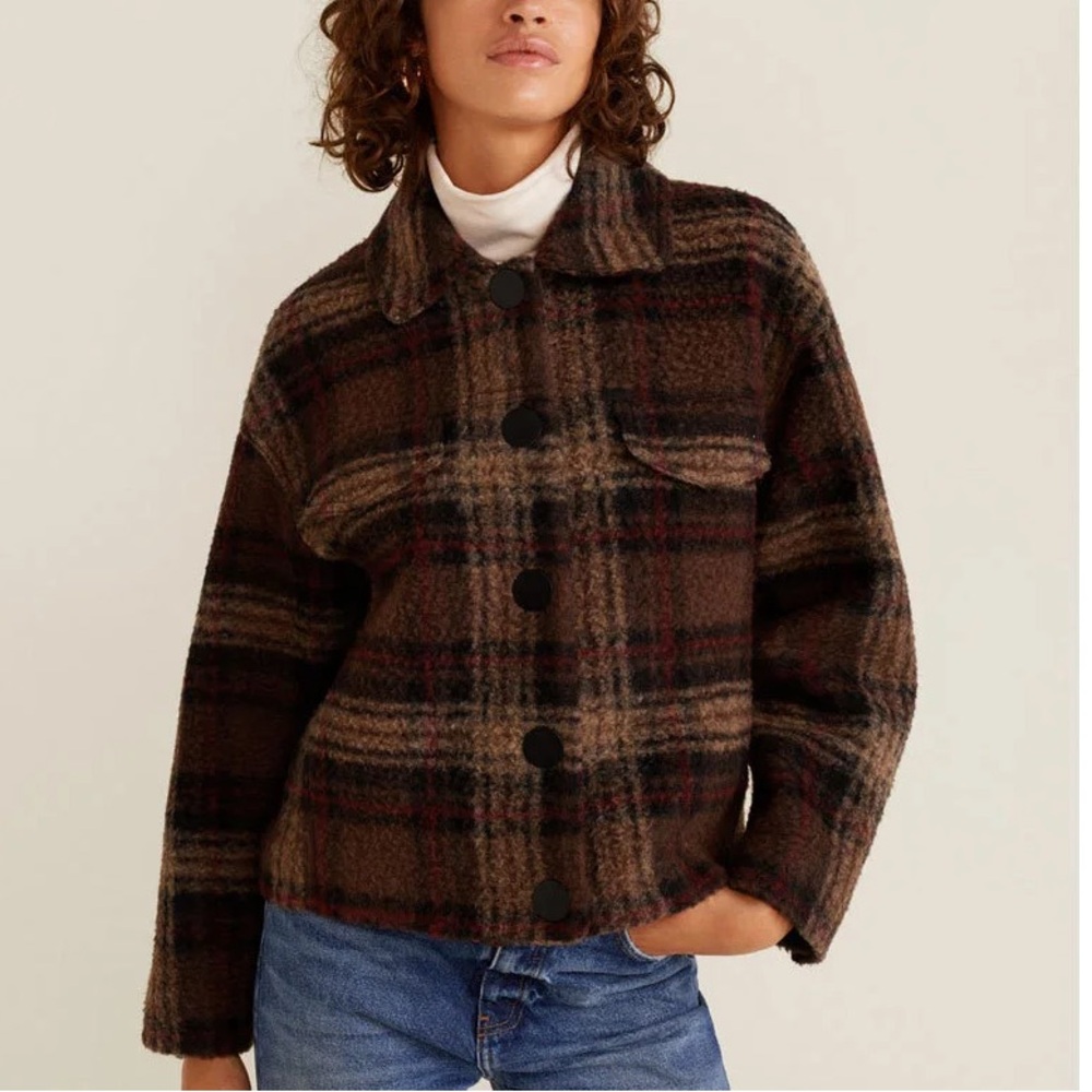 MANGO NWT Sherpa Fleece Plaid Jacket Size Small